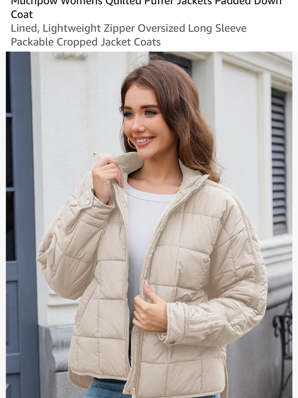 Women's Cream Quilted Puffer Jacket - Lightweight Packable Coat
